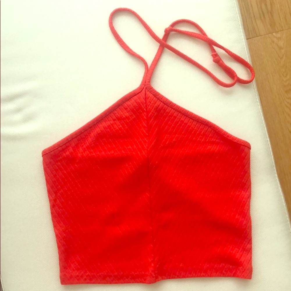Cute orange red crop top halter